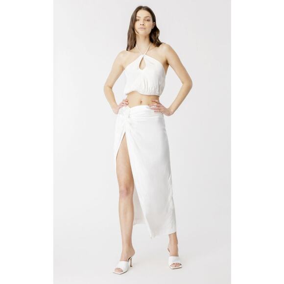 BARDOT Women's Joelle Side Leg Midi Skirt XXL US 12 Orchid White Front Knot NWT - Picture 1 of 14